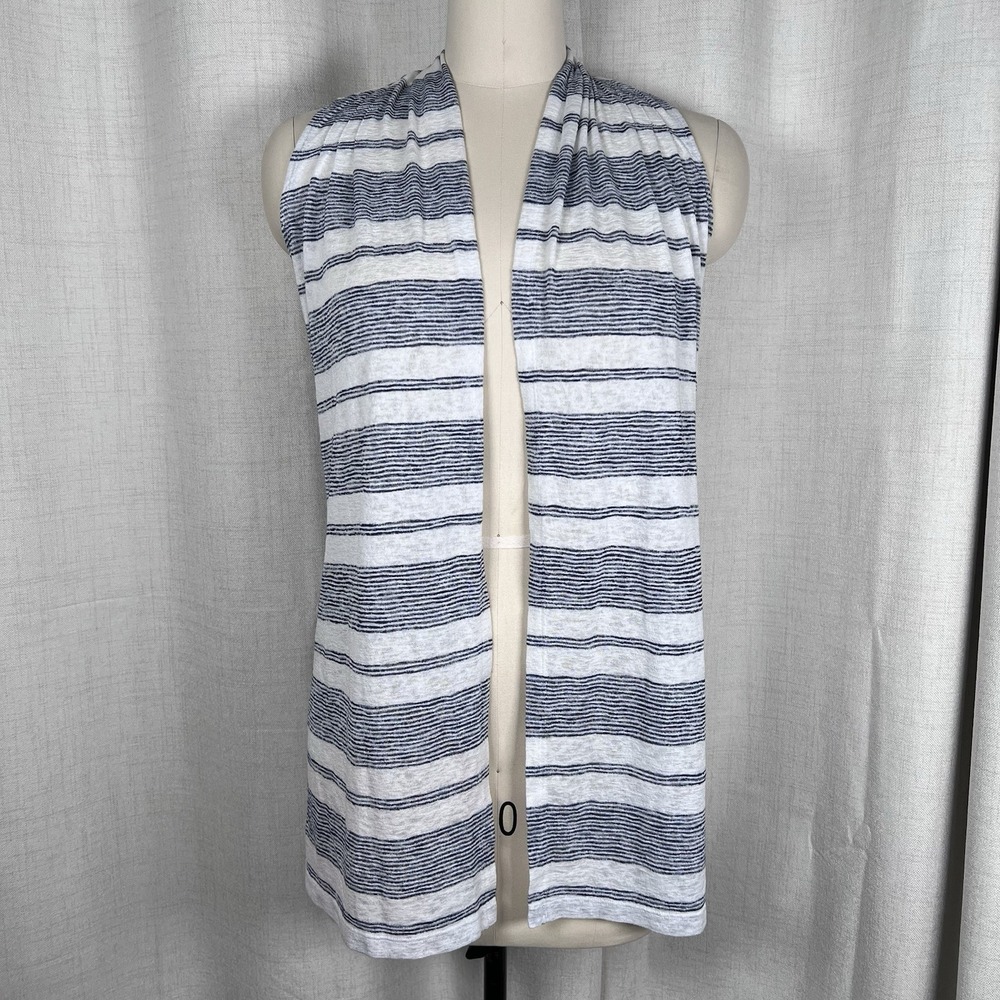 Anthropologie Saturday Sunday Drawstring Blue White Striped Vest Cardigan Small